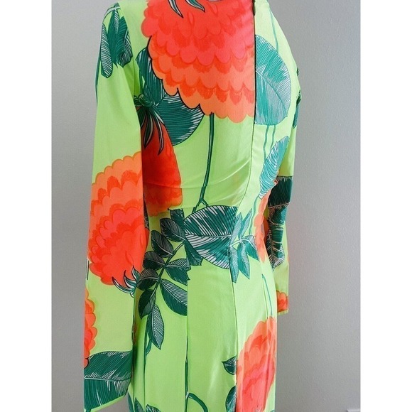 RARE Vtg 60s 70S ROBERT-DAVID MORTON Giant FLORAL Print TRUMPET Hem MAXI Dress S - Picture 8 of 13